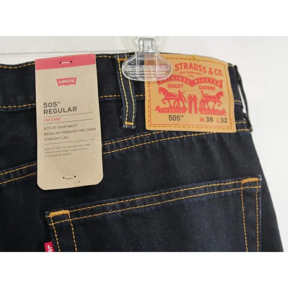 Levis 505 Regular Fit Straight Leg Jeans Mens 38x32 NWT Dark Wash Indigo Blue